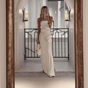 Magda Butrym White Strapless Appliquéd Ruched Stretch-jersey Gown Size 34